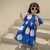 Kızın ES 2021 Yeni Yaz Kızları Kore tarzı Fashon Pamuk Tatlı Büyük Polka Nokta Elbise Bebek Çocuk Giysileri Çocuk Giysileri 0131
