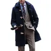 Giacca da uomo in misto lana da uomo Navy Wedding bavero collo vintage europeo aamericano di media lunghezza cappotto formale da lavoro 230201