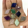 Charms 15X25Mm Natural Crystal Stone Rhombus Green Blue Rose Quartz Pendants Gold Edge Trendy For Necklace Earrings Jewelry Dhgarden Dhz2D