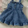 Dziewczyna Es Toddler Kids Baby Girls Summer Denim Modna Modna Buzik w dół Ruffle Tank Dress 6m-4T 0131