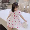 Girl's Summer Print Dresses for Girls Princess Dress 2-7 år Puff Sleeve Party Tutu Fluffy Fairy Child Vestidos New Kids Costume 0131