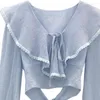 Kvinnor BLOUSES 2023 BOW BANDAGE SHIRT Women's Fall French Top Ruffles är mångsidiga och lösa