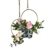 Couronne de fleurs artificielles de Style nordique, avec anneau en fer, pour porte, mur, fenêtre, décoration suspendue, guirlande d'ornement AQ212