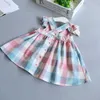 Ragazza es Estate Nuovi bambini Neonate Cintura Reticoli Bambini Plaid Vestito estivo Vestito da bambino Ruffles #2488