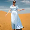 Ethnic Clothing Muslim Fashion Women Dresses Feather Butterfly Sleeve Satin Elegant Vestidos Dubai Saudi Araba Turkey Islam Femme