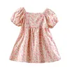 Fille robes enfants bébé filles été à manches courtes fleur arc genou-longueur robe enfant en bas âge enfants décontracté coton vêtements 18M-6Y