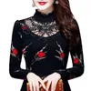 Blouses pour femmes 2023 automne hiver femmes épais dentelle polaire imprimer hauts femme évider bas chemise Blouse Feminina Blusa Plus 5XL