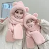 Eşarplar 4 Arada 1 Sevimli Ayı Kulak Sıcak Kırık Şapka Eşarp Eldiven Maskesi Set Kapşonlu Kadın Beanies Sıradan Peluş Kapaklar Katı Polar Kür Kawaii Pres