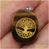 Charms Natural Stone Square Reiki Healing Gold Tree of Life Symbool Crystal Turquoises Rose Quartz Stones Hanger voor sieraden Dhgarden Dhmh7