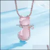 Hanger kettingen roze kristal kat ketting voor vrouwen meisjes mode rozenkwarts opaalketen glanzende strass sieraden sier drop dhsb2