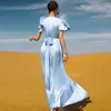 Ethnic Clothing Muslim Fashion Women Dresses Feather Butterfly Sleeve Satin Elegant Vestidos Dubai Saudi Araba Turkey Islam Femme