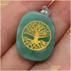 Charms Natural Stone Square Reiki Healing Gold Tree of Life Symbool Crystal Turquoises Rose Quartz Stones Hanger voor sieraden Dhgarden Dhmh7