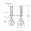 Dangle lustre cubique zircone perle boucles d'oreilles en forme de larme boucle d'oreille de mariage pour les mariées femmes bijoux de fête plaqué platine goutte delive Ottlq