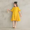 Girl's Es Kids Cute 2022 Girls Spring Summer 100% Cotton Ruffles Teen Dress Barn Baby Clothes Yellow Ruched #6294 0131