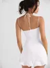 Casual Dresses Suninbox Summer White Chiffon Dress Halter Mini Holiday Party med foder Elegant bottenfem för kvinnor 2023