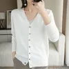 Women's Knits Tees Spring Autumn V-Neck Knitted Cardigan Women's Loose Large Size Thin Sweater All-Match Jacket Pure Color Basic Small Cardigan 230201