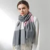 Halsdukar vinter ull halsduk kvinnor pläd för damer tofs gitter överdimensionerade sjalar och lindar mjukt klassiskt märke kvinnlig filt