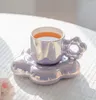 Tazze Piattini Coreano Fresco Fiore Carino Tazza da caffè e piattino Perla Abbagliante Ragazza Senso Tè pomeridiano in ceramica Set regalo di bicchieri