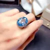 Bagues en grappe Bague en topaze bleue 16 S Argent sterling Réel Naturel Véritable Pierre de naissance de décembre Bijoux de luxe