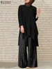 Ethnic Clothing Fashion Muslim Sets Women Striped Wide Leg Pants Sets 2pcs Urban Tracksuit ZANZEA Casual Dubai Turkey Abaya Matching Sets 230131