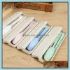 Flatware Sets Exquisite Health Environmental Wheat Platycodon St Cutlery Set Portable Cam Tableware Spoon Fork Chopsticks Camp Kitch Otte4