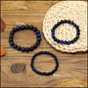 Beaded Strands Blue Tiger Eye Buddha Bracelet Natural Stone Round Beads Elasticity Rope Bracelets For Men Women High Quality 6Mm 8M Otl0M