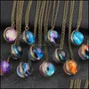 Pendant Necklaces Collares Ball Glass Necklace Duplex Planet Crystal Stars Galaxy Pattern Girlfriend Gift Long Chain Maxi Drop Deliv Dhmob