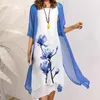 Work Dresses Spring Summer Elegant Dress Sets Floral Chiffon Sleeveless Maxi Cardigan Long Tops Women's Two Piece Set Robe Outfits