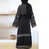 Abbigliamento etnico Moda musulmana Cardigan in pizzo nero a pois bianchi Abito da donna islamico turco Arabia Saudita Gonna Ramadan Abaya Marocco