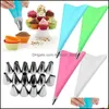 Baking Pastry Tools 18Pcs/Set Sile Bag Tips Kitchen Cake Diy Icing Pi Cream Decorating Reusable Bagsadd16 Nozzle Set Drop Delivery Dhwac