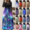 Vestidos casuais vestido de moda para mulheres Idéia de Natal Árvore imprimida de grandes dimensões Long Midi Cocktail