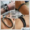 Braccialetti di ematite naturale Irregar con fili di perline Braccialetti di corda di elasticità geometrica nera per uomo Moda uomo Pe Otluz