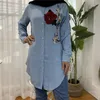 Ethnic Clothing Fashion Denim Embroidery High Quality Muslim For Women Casual Tops Malaysia Turkey Arabic Islamic Shirt Blouse Mujer