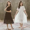 Sukienki dla dziewczynek Dziewczynki Koronka sukienka dla dzieci 2022 Summer Ubrania dla dzieci z bawełnianą podszewką Midi Long Flowers Bow Elegant #5940 0131