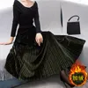 تنورات الخريف الخريف المخملية الذهبية للتغيير التدريجي فستان مطوي 2023 A-Line Skirt Women’s Wholesale