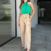 Femme Pantalon Femme Deux Pièces Ensemble Haut Ample Jambes Larges Ensembles Longs Haut Streetwear Mode Solide Été Dos Nu Sans Manches Satin Longueur