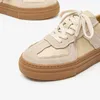 Klänningskor skönhet casual sneakers kvinnor mocka läder lapptäcke blandade färger snörning rund tå skor damer lägenheter handgjorda 29816 230224