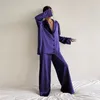 Survêtements pour femmes Automne Hiver Satin Soie Vêtements de Nuit Femmes Élégantes Lâche Manches Longues Coupe Basse Sexy Pyjama Femme Survêtement Deux Pièces Ensembles 230131