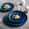 Tablice Kinglang Creative Nordic Ceramic Plate Blue Stripe Flat Household Western Pasta Stek