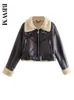 Dames lederen faux domans mode dikke warme shearling jas jas vintage lange mouw riem zoom vrouwelijke bovenkleding chic tops 230131