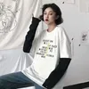 メンズTシャツkpop人気のストレキッドシンガーフェイク2ピースTシャツ質問アルバムレターグラフィック夏ユニセックス特大長袖y2302