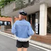 Women's Jackets Autumn Women Vintage Beaded Net Yarn Flower Lace Patchwork Jeans Jacket Long Sleeve Female Casual Short Denim Jaqueta Femini