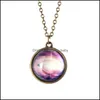 Pendentif Colliers Collares Boule Verre Collier Duplex Planète Cristal Étoiles Galaxie Motif Petite Amie Cadeau Longue Chaîne Maxi Drop Deliv Dhmob