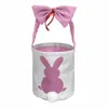 Easter Hunt Egg Party Basket Bags with Bowknot Girls Cotton Linen Rabbit Fluffy Tails Printed Tote Bag bb0201