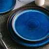 Tablice Kinglang Creative Nordic Ceramic Plate Blue Stripe Flat Household Western Pasta Stek