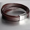 Link Bracelets Vintage Genuine Leather Braided Bracelet Handmade Multilayer Open Cuff Bangles Stainless Steel Buckle Wrist For Men