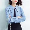 여자 T 셔츠 2023 Elegantes 가을 여성 블라우스 여성 오버 사이즈 탑 느슨한 사무실 작업복 blusas mujer de moda