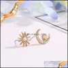 Oorrel terug asymmetrische oorbellen Bijoux Moon Star Christmas Gifts Rhinestone Stud Drop levering sieraden bevindingen componenten Dhsye