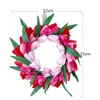 Decorative Flowers & Wreaths 1Pc Simulation Flower Wreath Tulip Garland Wedding Decoration Party Supplies For Door Wall Showcase Decor (Rosy