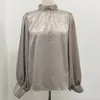 Damen-T-Shirt, Satinbluse, lange Laternenärmel, Büro-Chic-Damenhemd, weiß, koreanische Modekleidung, schwarze Frühlingsblusen, Damen-Top, Chemise 230131